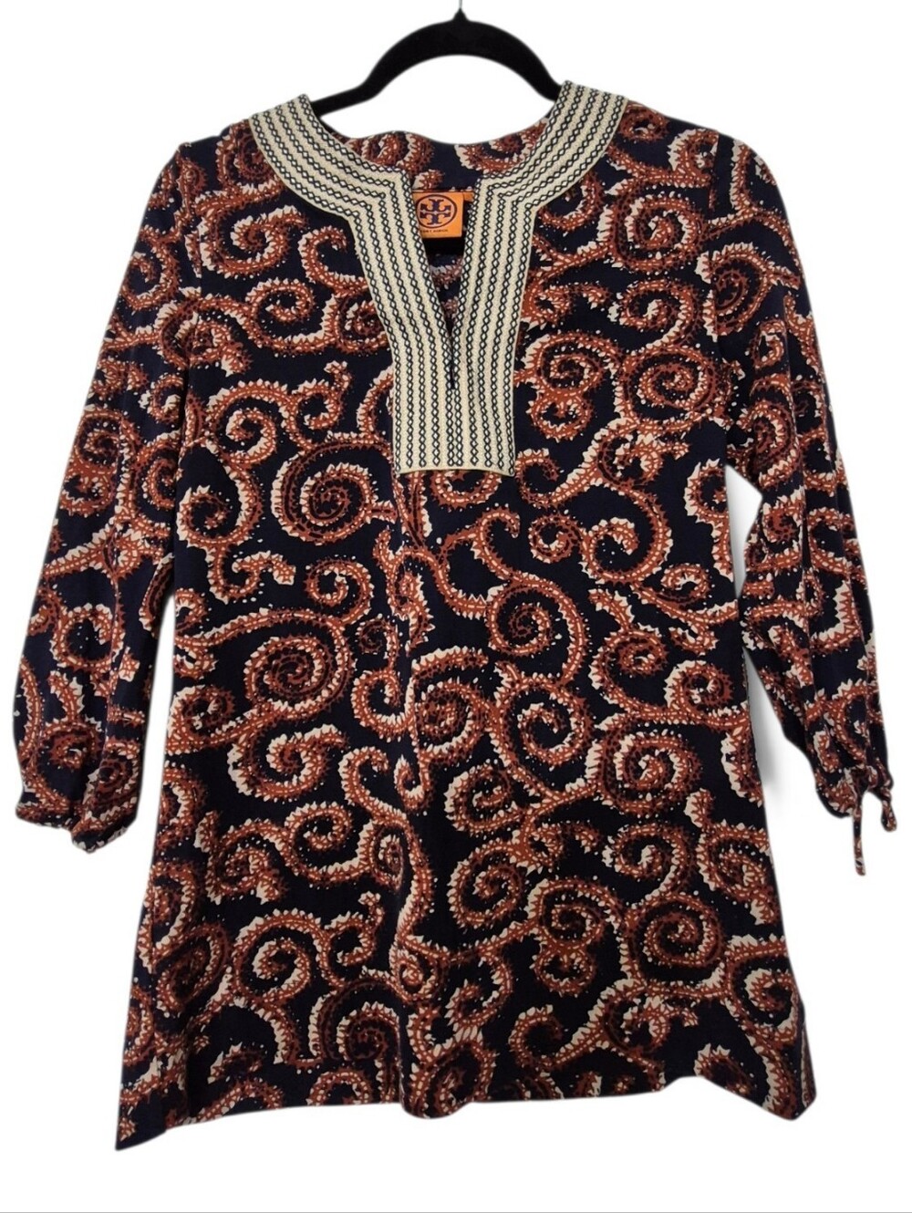 Tory Burch "Gwenna" Brown / Cream 60% Silk / 40% Cotton Jacquard Tunic Small